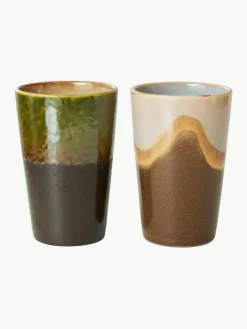 Handbeschilderde XL keramische bekers 70's, 2-delig^HKLIVING Clearance