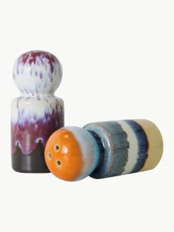 Handbeschilderde zout- en peperstrooier 70's met reactief glazuur, set van 2^HKLIVING Outlet