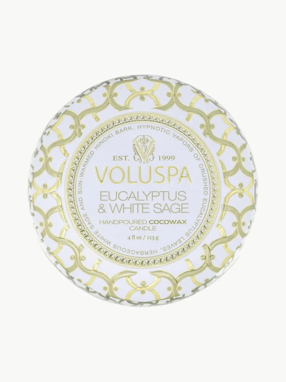 Handgemaakte geurkaars Maison Blanc (eucalyptus, kardemom, saliekleurig & hinoki-schors)^Voluspa Fashion