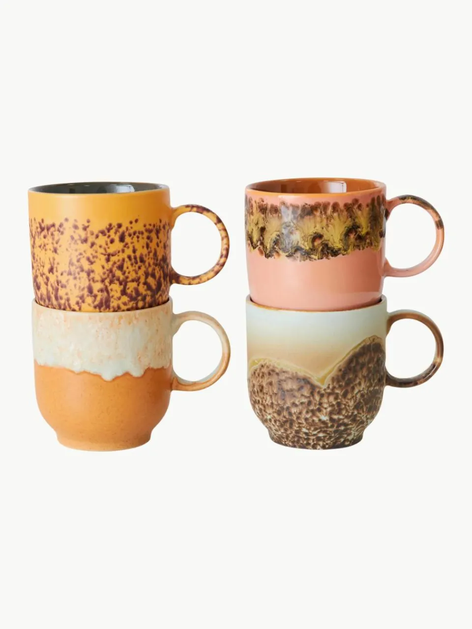 Handgemaakte kopjes 70's, 4-delig^HKLIVING Best