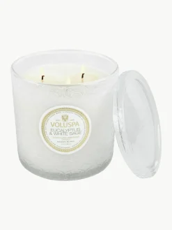 Handgemaakte 3-lonts geurkaars Maison Blanc (eucalyptus, kardemom, saliekleurig & hinoki-schors)^Voluspa Online