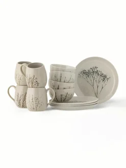 Handgemaakte ontbijtset Bea met grasmotief, 4 personen (12-delig)^Bloomingville Outlet