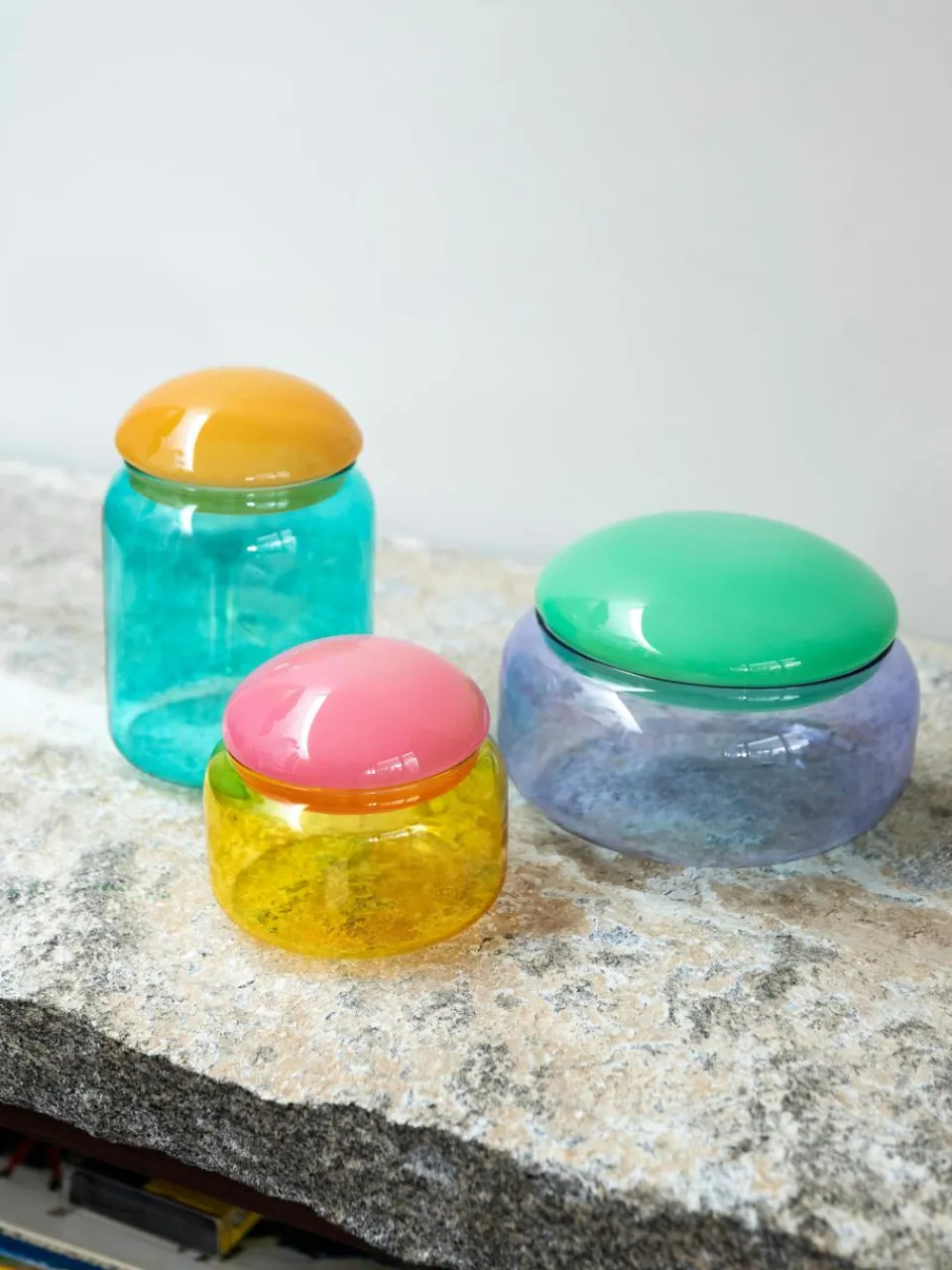 Handgemaakte opbergpot Puffy van borosilicaatglas^&k Amsterdam Fashion