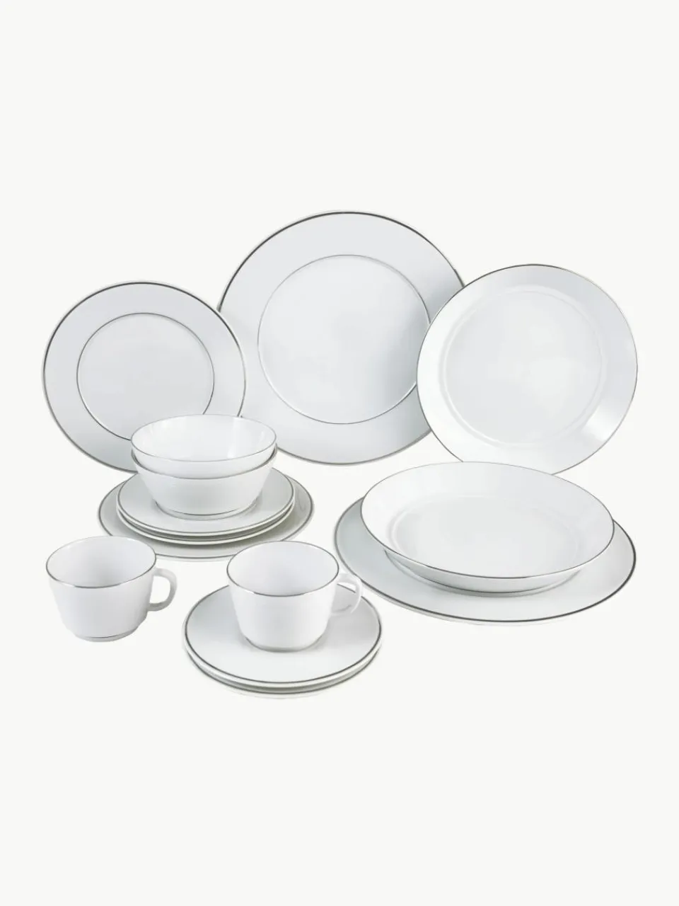 Handgemaakte porseleinen serviesset Vitruv met handbeschilderde platina rand, 2 personen (14-delig)^Meissen Discount