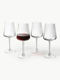 Handgemaakte rode wijnglazen Cami met groefstructuur, 4 stuks^Westwing Collection Outlet