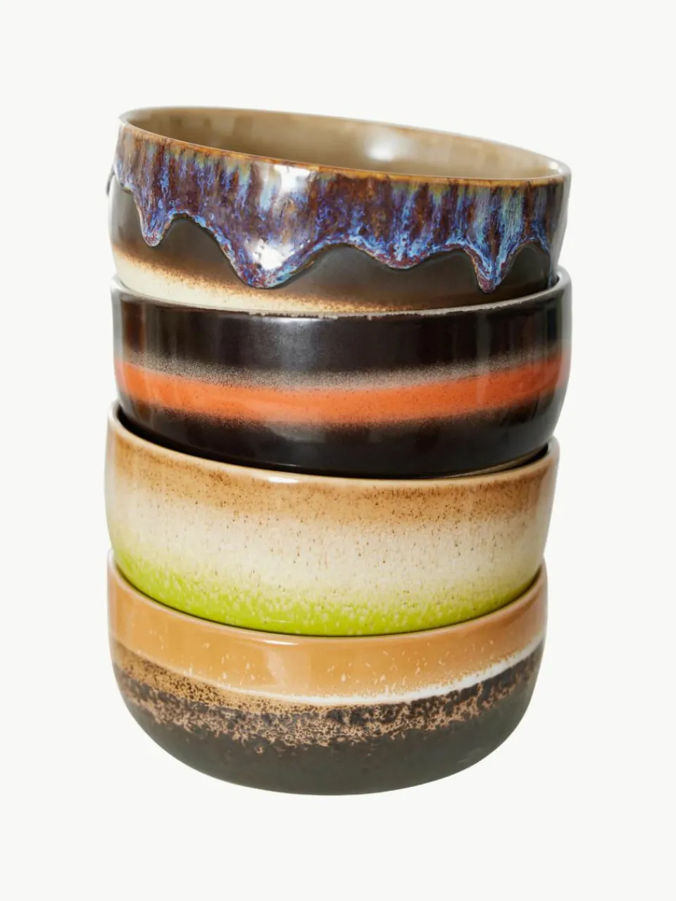 Handgemaakte schalen 70's van keramiek, 4-delig^HKLIVING Clearance