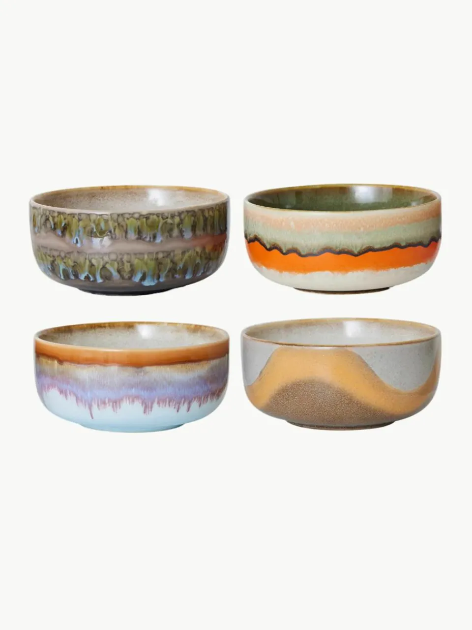 Handgemaakte schalen 70's van keramiek, 4-delig^HKLIVING New