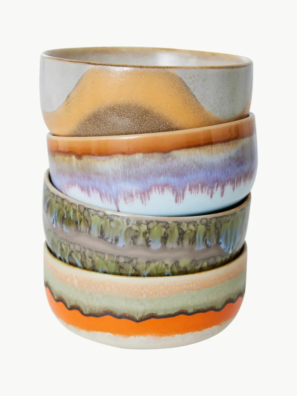 Handgemaakte schalen 70's van keramiek, 4-delig^HKLIVING New