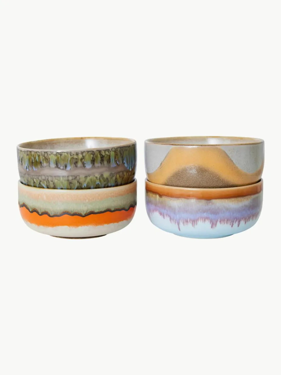 Handgemaakte schalen 70's van keramiek, 4-delig^HKLIVING New
