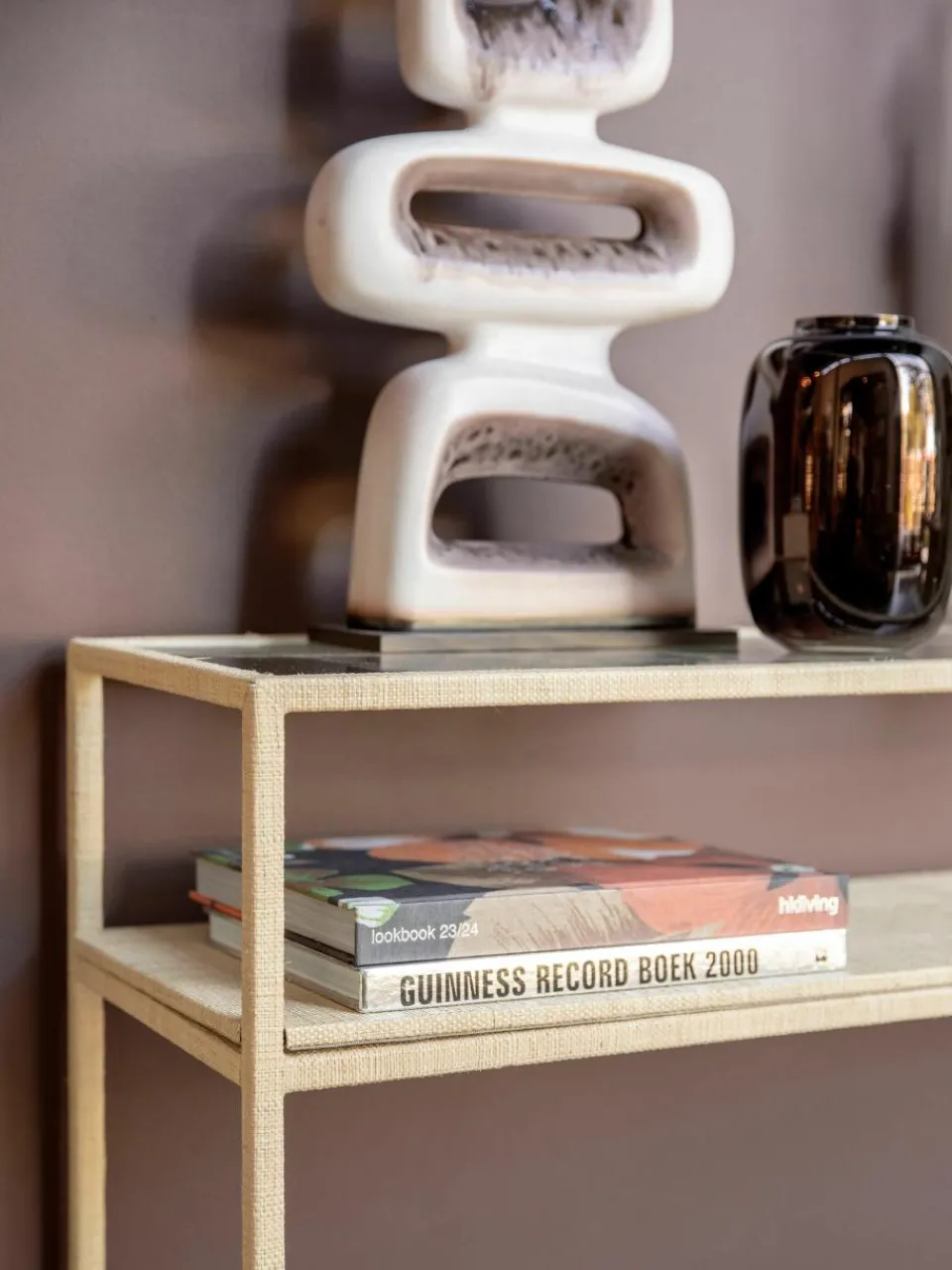 Handgemaakte wandtafel Raffia met glazen tafelblad^HKLIVING Fashion