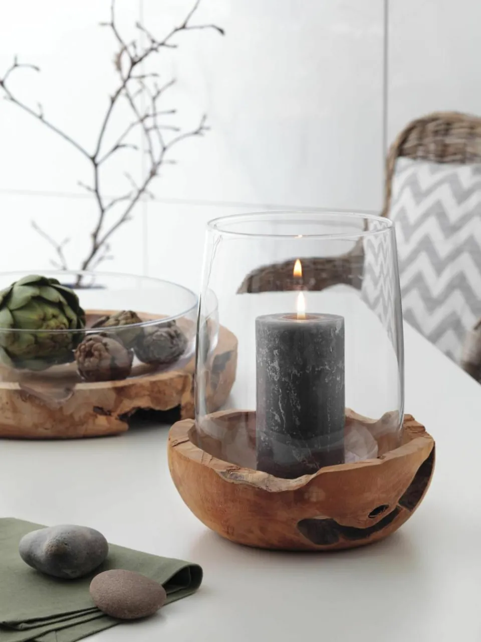 Handgemaakte windlicht Terra met teakhouten houder^LEONARDO Fashion