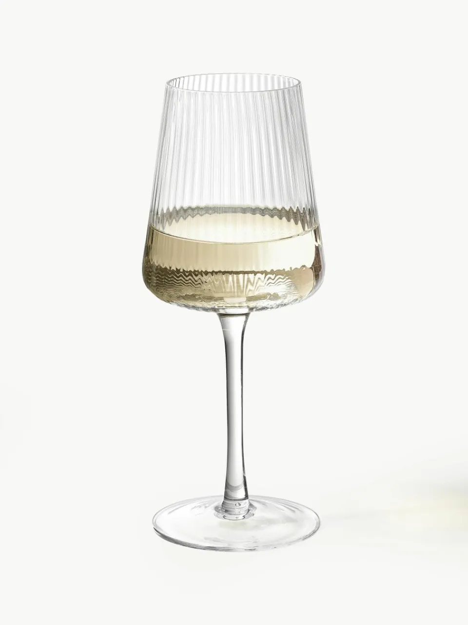 Handgemaakte witte wijnglazen Cami met groefstructuur, 4 stuks^Westwing Collection Fashion