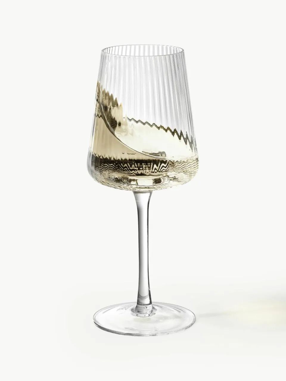 Handgemaakte witte wijnglazen Cami met groefstructuur, 4 stuks^Westwing Collection Fashion