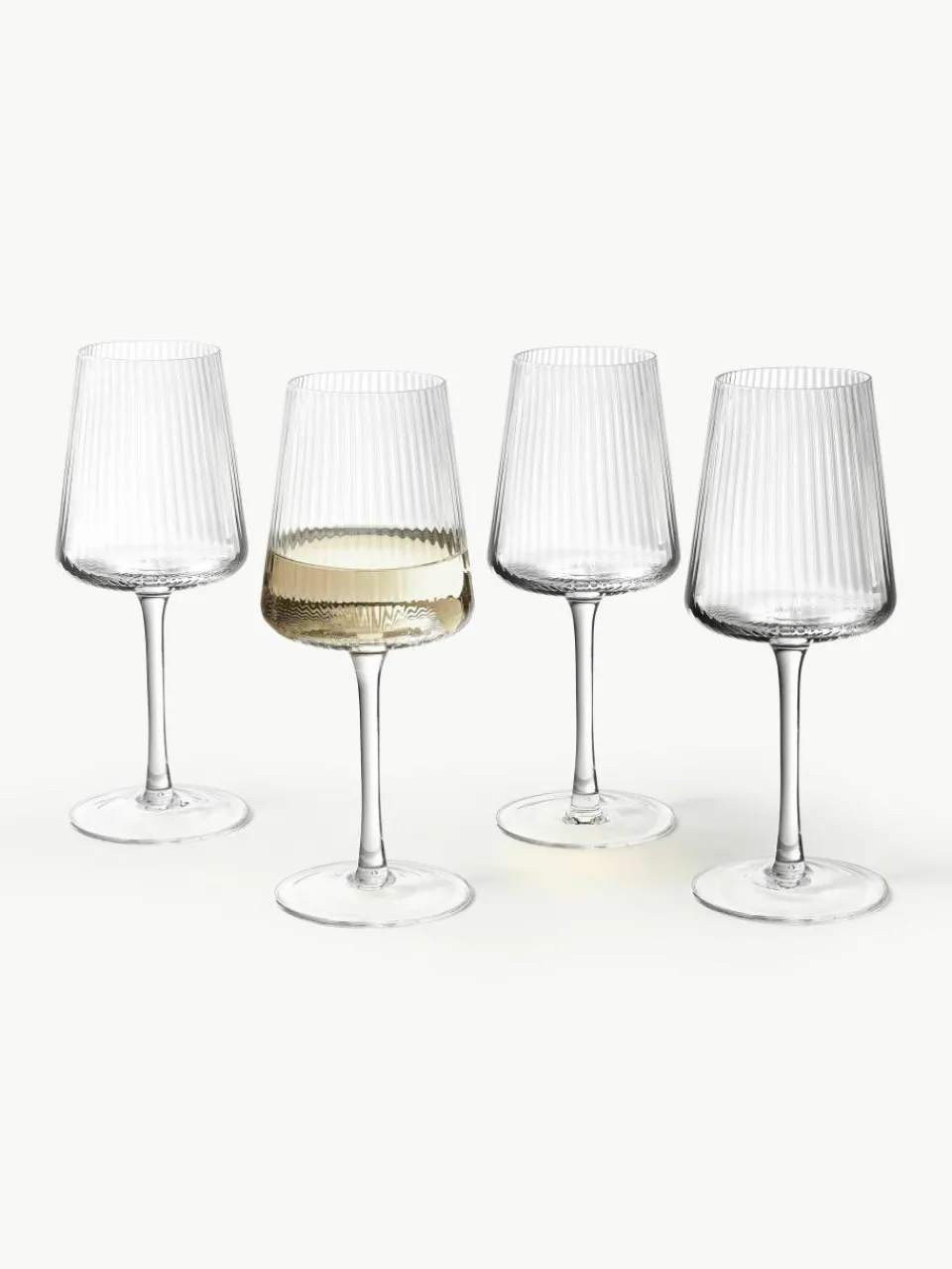Handgemaakte witte wijnglazen Cami met groefstructuur, 4 stuks^Westwing Collection Fashion
