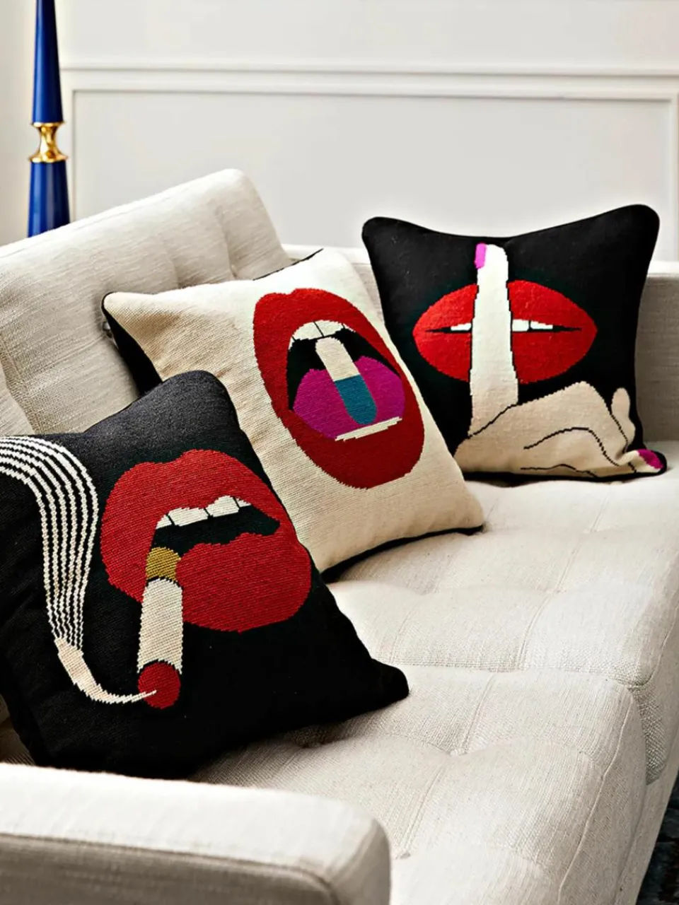 Handgemaakte wollen decoratief kussen Lips Hush^Jonathan Adler Online