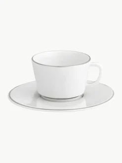 Handgemaakte XS porseleinen koffiekopjes Vitruv met schoteltjes en handbeschilderde platina rand, 2 stuks^Meissen Fashion