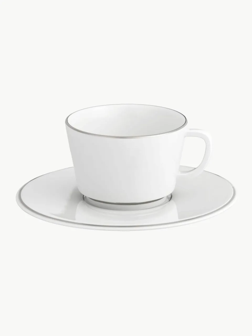Handgemaakte XS porseleinen koffiekopjes Vitruv met schoteltjes en handbeschilderde platina rand, 2 stuks^Meissen Fashion