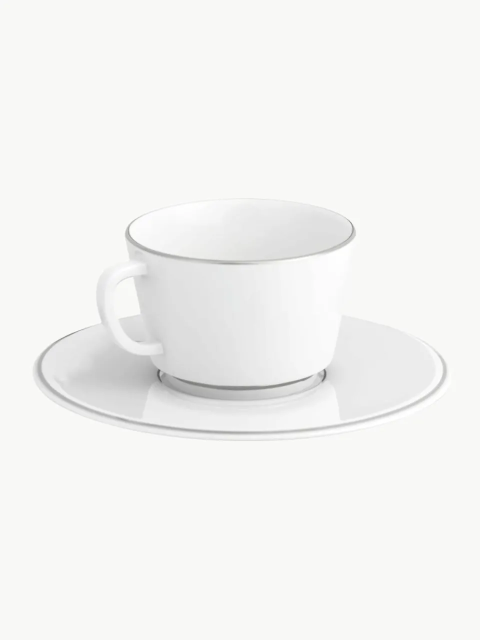 Handgemaakte XS porseleinen koffiekopjes Vitruv met schoteltjes en handbeschilderde platina rand, 2 stuks^Meissen Fashion