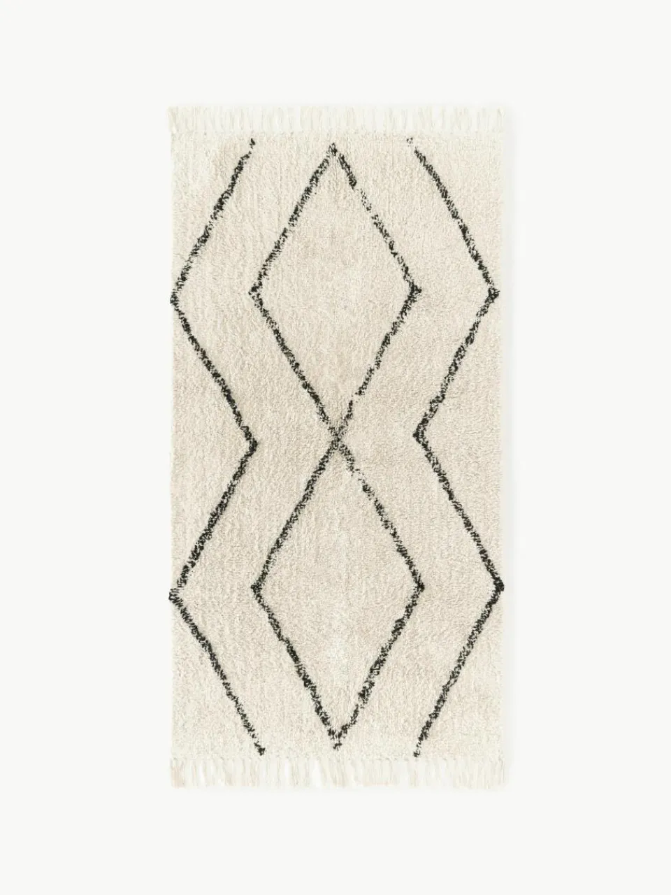 Handgetuft katoenen vloerkleed Bina met ruitjesmotief en franjes^Westwing Collection Discount