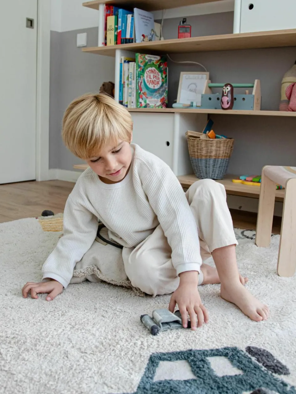 Handgetuft rond kindervloerkleed Wheels met hoog-laag effect, wasbaar^Lorena Canals Best