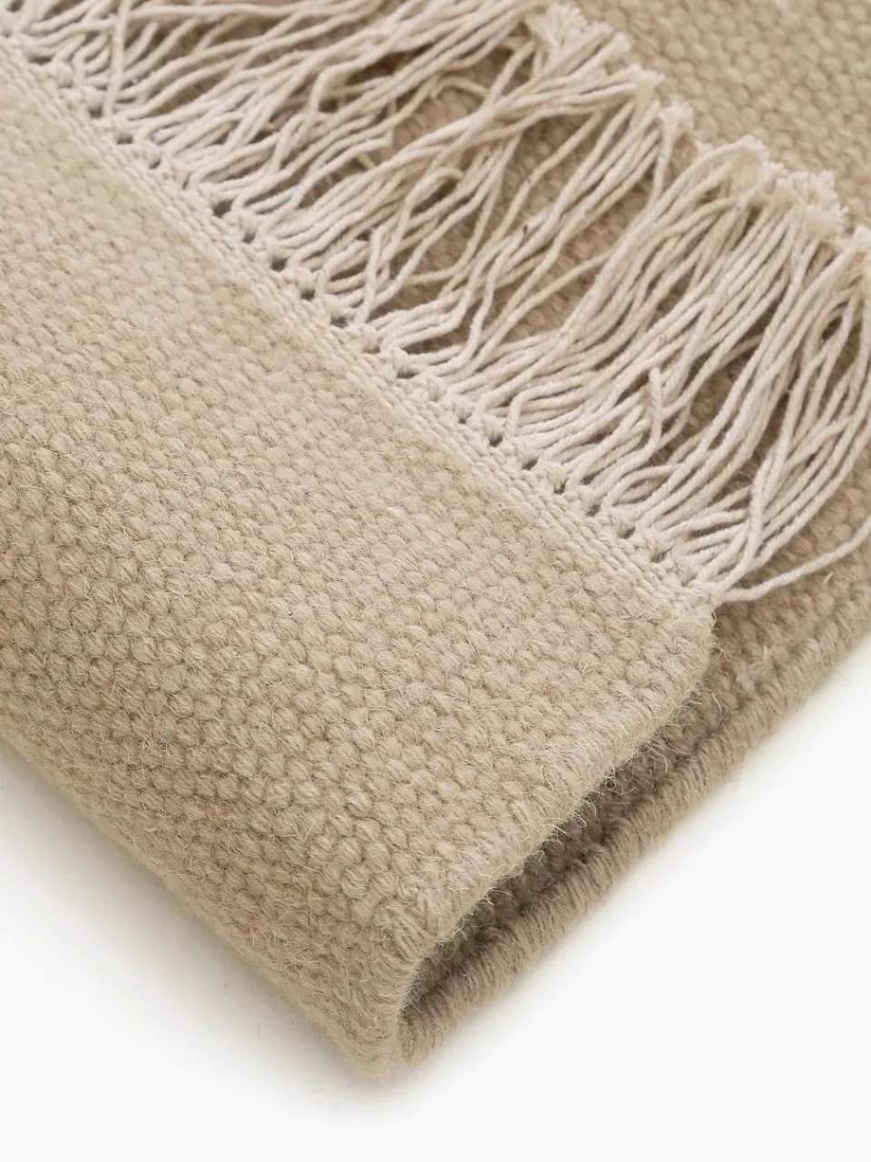 Handgeweven wollen vloerkleed Liv met franjes^Benuta Outlet