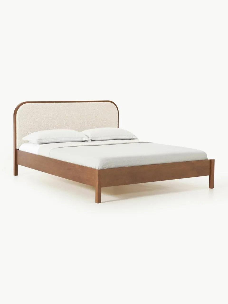 Houten bed Jones met hoofdeinde van bouclé^Westwing Collection Clearance