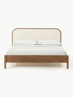 Houten bed Jones met hoofdeinde van bouclé^Westwing Collection Clearance