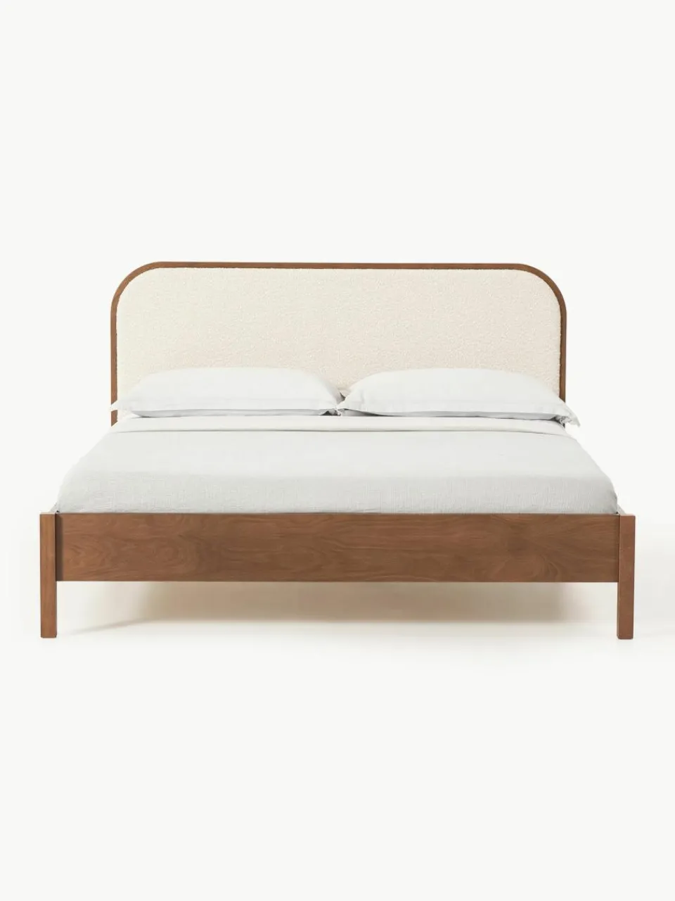 Houten bed Jones met hoofdeinde van bouclé^Westwing Collection Clearance