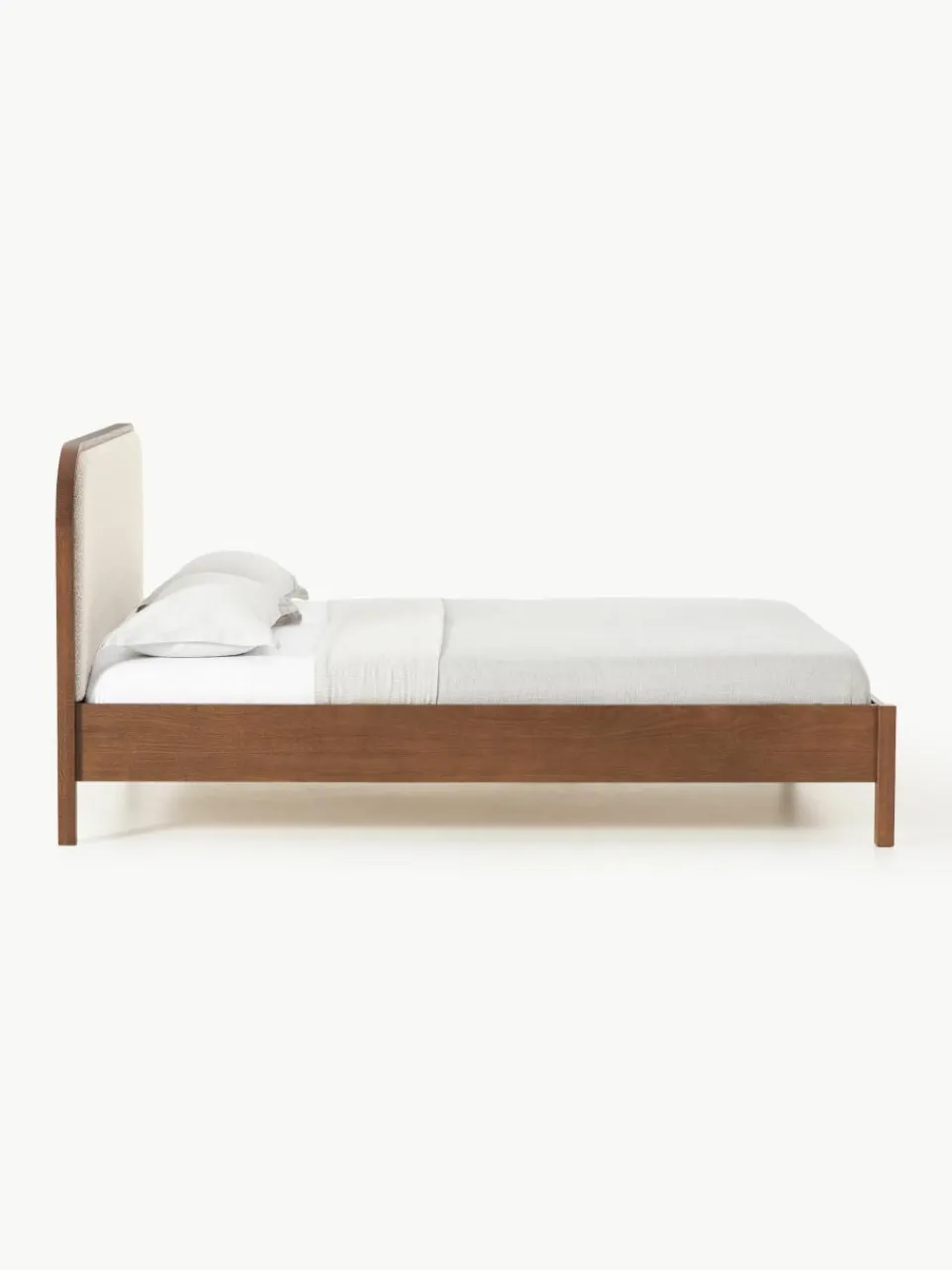 Houten bed Jones met hoofdeinde van bouclé^Westwing Collection Clearance