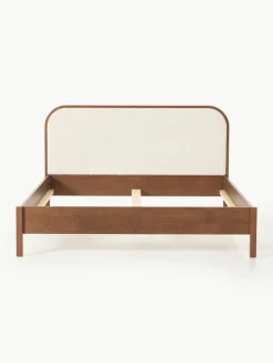 Houten bed Jones met hoofdeinde van bouclé^Westwing Collection Clearance
