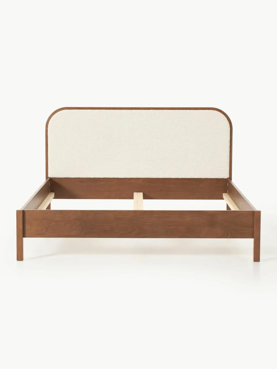 Houten bed Jones met hoofdeinde van bouclé^Westwing Collection Clearance