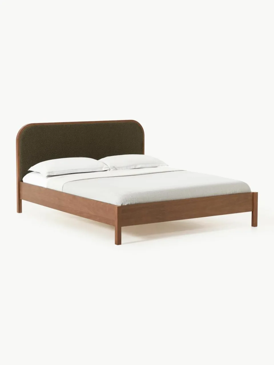 Houten bed Jones met hoofdeinde van bouclé^Westwing Collection Sale