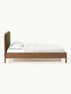 Houten bed Jones met hoofdeinde van bouclé^Westwing Collection Sale
