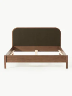 Houten bed Jones met hoofdeinde van bouclé^Westwing Collection Sale