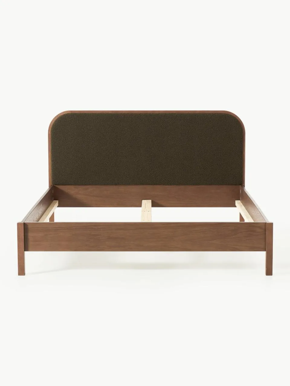 Houten bed Jones met hoofdeinde van bouclé^Westwing Collection Sale