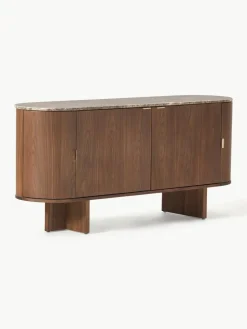 Houten dressoir Zumi met afgeronde hoeken en gemarmerd tafelblad^Westwing Collection Online