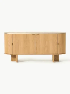 Houten dressoir Zumi met afgeronde hoeken en travertijn blad^Westwing Collection Discount