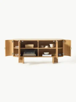Houten dressoir Zumi met afgeronde hoeken en travertijn blad^Westwing Collection Discount