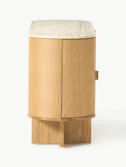 Houten dressoir Zumi met afgeronde hoeken en travertijn blad^Westwing Collection Discount