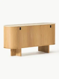 Houten dressoir Zumi met afgeronde hoeken en travertijn blad^Westwing Collection Discount