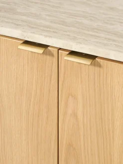 Houten dressoir Zumi met afgeronde hoeken en travertijn blad^Westwing Collection Discount