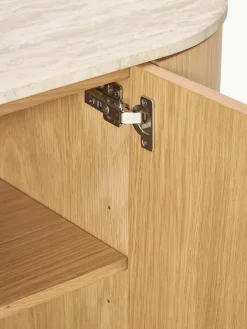 Houten dressoir Zumi met afgeronde hoeken en travertijn blad^Westwing Collection Discount