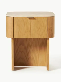 Houten nachtkastje Zumi met travertijn blad^Westwing Collection Online