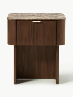 Houten nachtkastje Zumi met marmeren blad^Westwing Collection Outlet