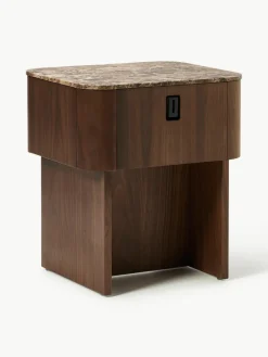 Houten nachtkastje Zumi met marmeren blad^Westwing Collection Outlet