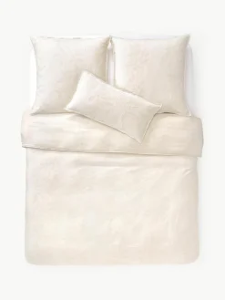 Jacquard mousseline dekbedovertrek Jasmina met bloemenpatroon in beige^Westwing Collection Clearance