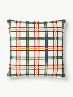 Katoenen kussenhoes Noja met chenille ruitpatroon^Westwing Collection New