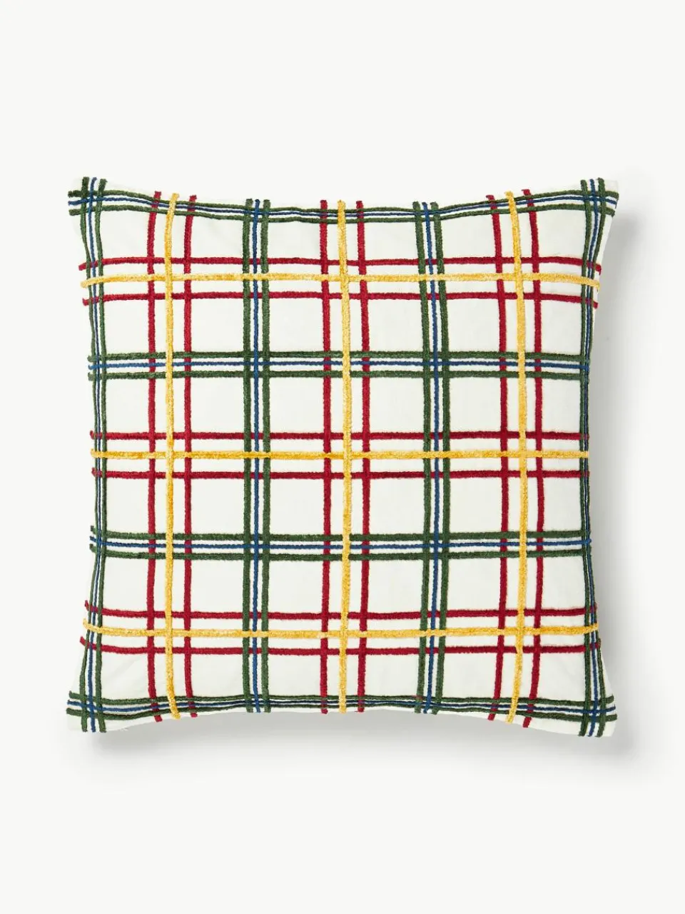 Katoenen kussenhoes Noja met chenille ruitpatroon^Westwing Collection New