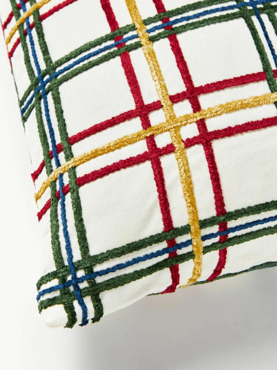 Katoenen kussenhoes Noja met chenille ruitpatroon^Westwing Collection New