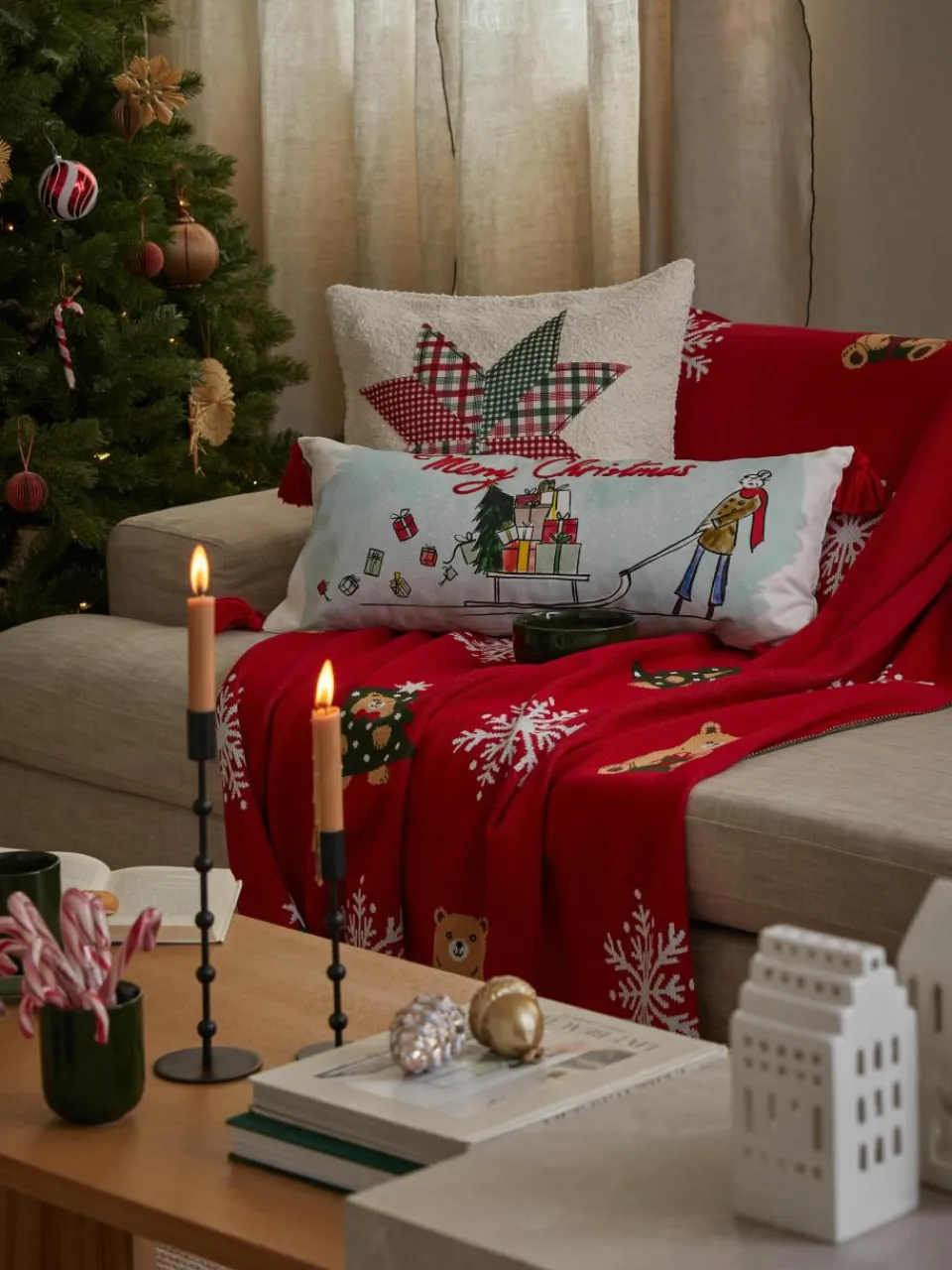 Katoenen plaid Buddy met winters motief^Westwing Collection Fashion